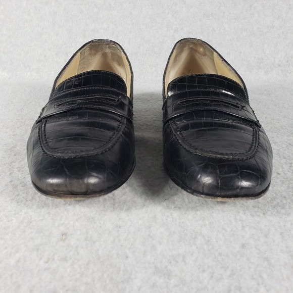 Talbots Black Croc Embossed Leather Penny Loafers Made in Italy Women's Size 9M - Picture 3 of 15